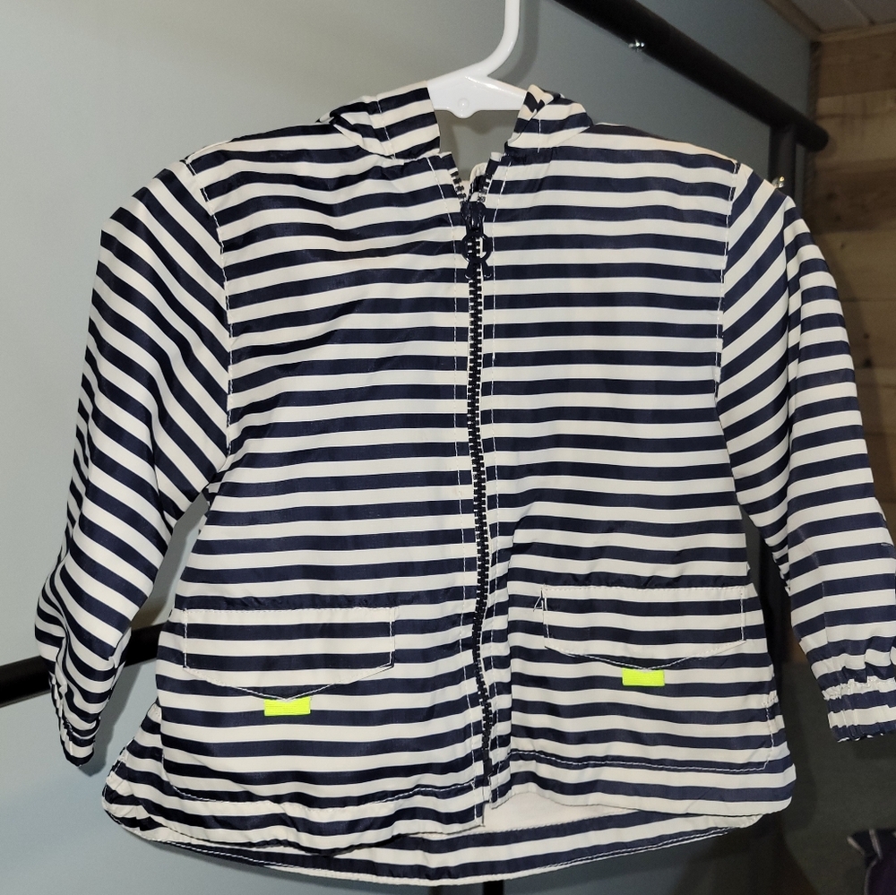 Zara Baby Navy White Striped Hooded Windbreaker Jacket 12-18 Months Nautical‎